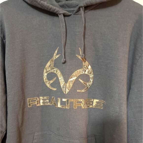 Realtree Mens Fleece Hoodie XL Gray Camouflage Logo Pullover Sweatshirt - Picture 2 of 6